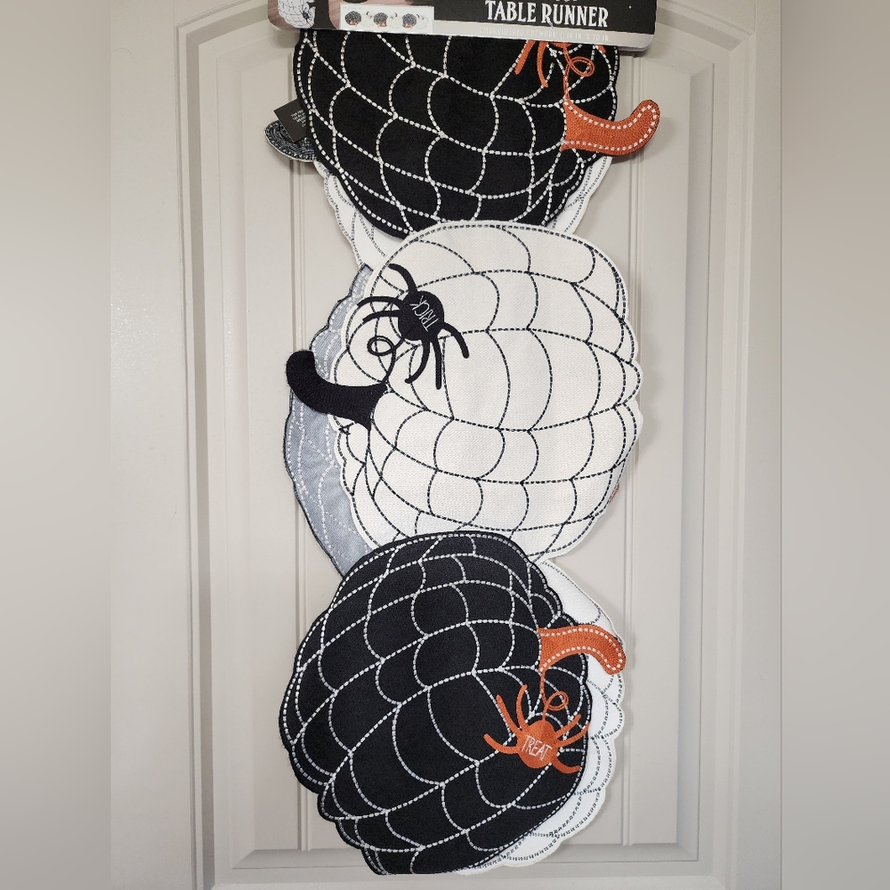 Pumpkin Table Runner with Spiders Trick or Treat 14" x 70" Halloween Table Decor
